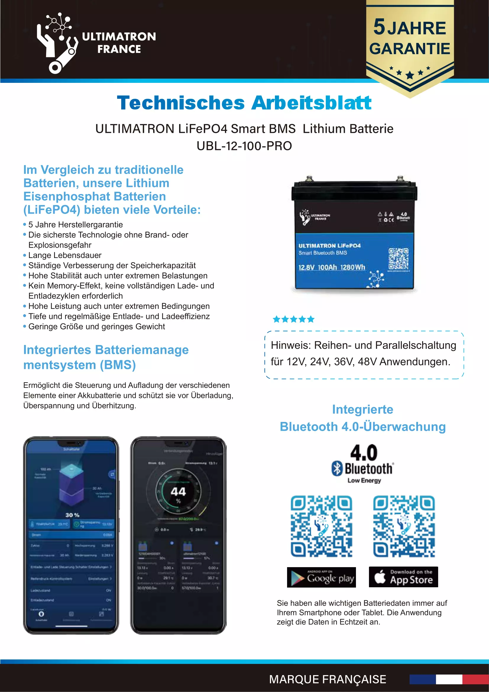UBL-12-100-PRO-Datenblatt Ultimatron 12.8V 100Ah-PRO-DE-1