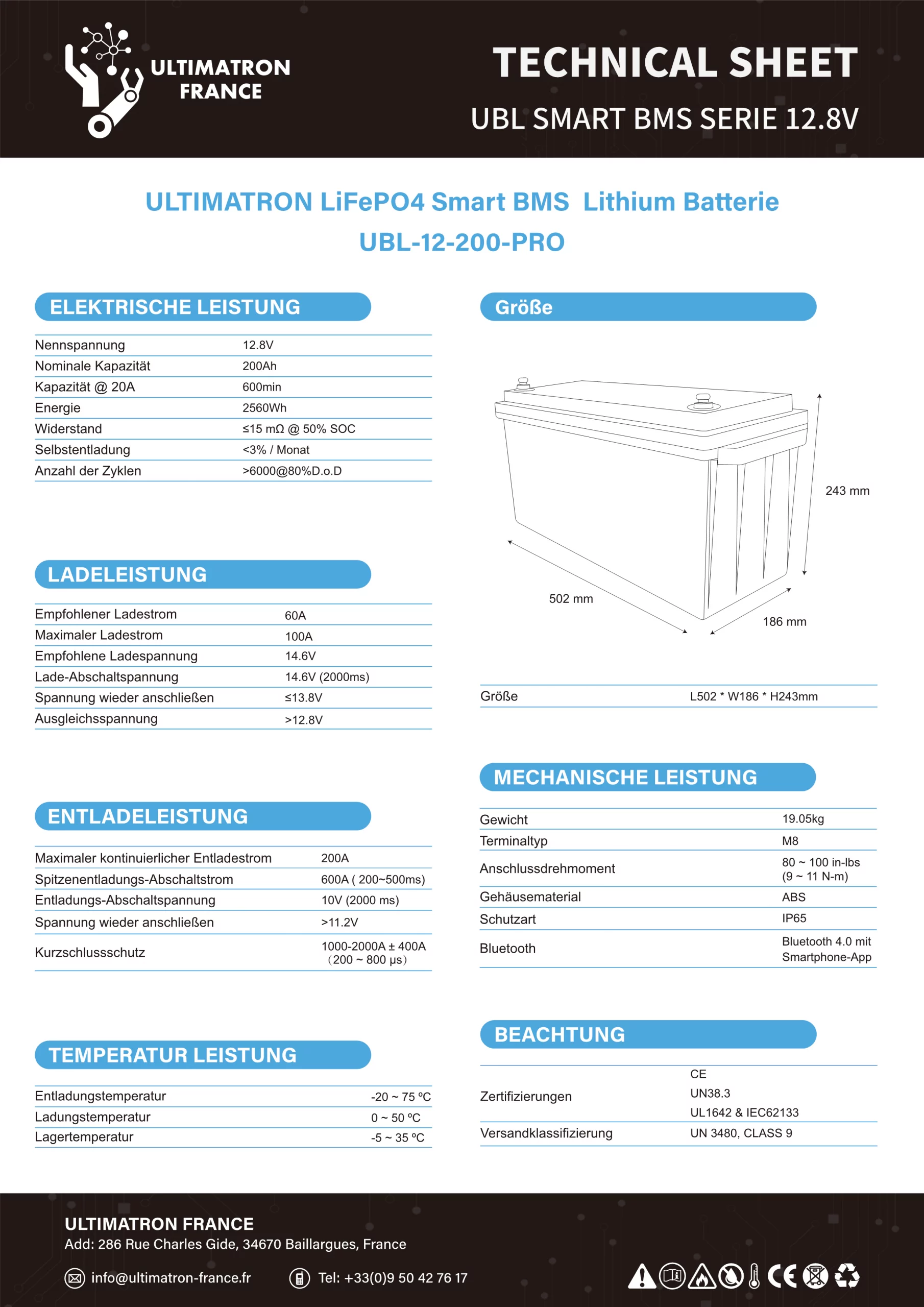 UBL-12-200-PRO-Datenblatt Ultimatron 12.8V 200Ah-pro-DE_2